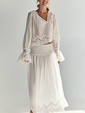 H&M Ivory Lace-Trim Maxi Skirt